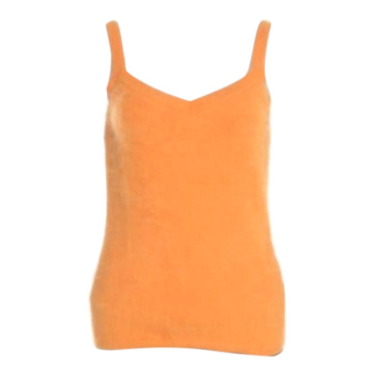 Escada Gelbes Angora Rippenstrick Seidenfutter Fuzzi Tank Top M im Angebot