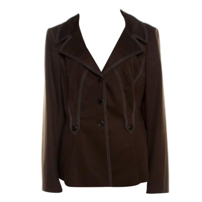 Escada Blazer verde militare in cotone con dettaglio impunture e bottoni XL in vendita
