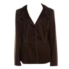 Escada Blazer verde militare in cotone con dettaglio impunture e bottoni XL