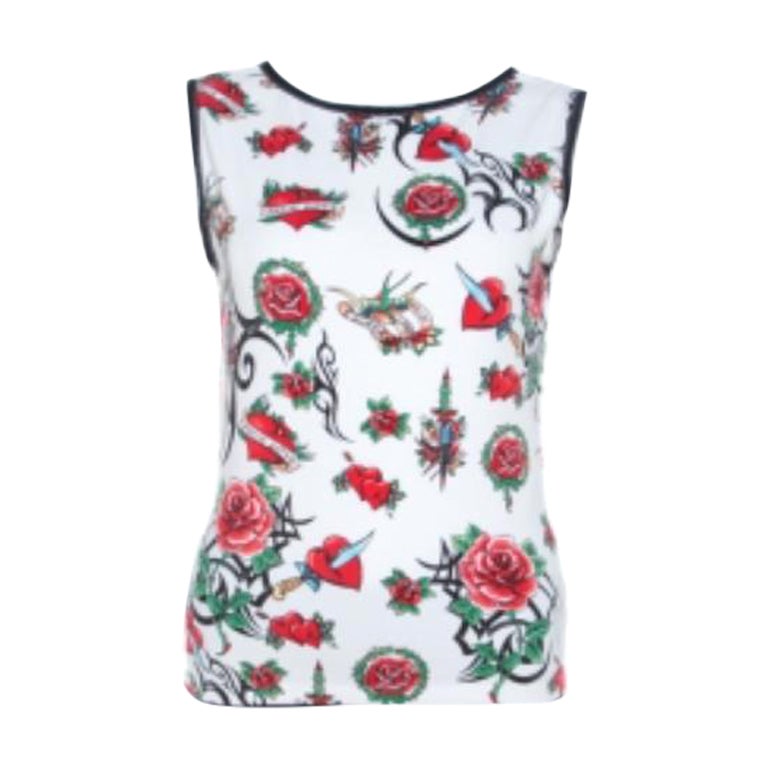 Escada Weißes ärmelloses Top aus Baumwolle mit True Love-Druck M im Angebot