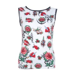 Escada White True Love Print Top senza maniche in cotone M. I.