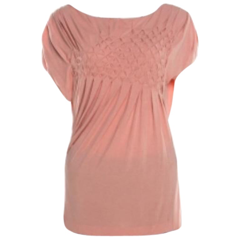 Escada Bellini Pink Diamond Pattern Plissettato Jersey Maniche a Cappello Estrelle Top M. in vendita