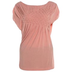 Escada Bellini Pink Diamond Pattern Plissettato Jersey Maniche a Cappello Estrelle Top M.