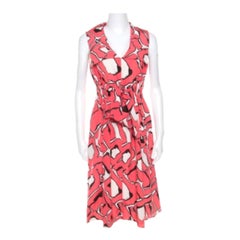 Escada Vestito senza maniche in seta con stampa astratta rosa e bianca M