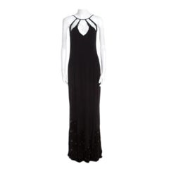 Escada Vestito da sera con orlo sfrangiato in crepe di seta nera impreziosito da paillettes M. I.