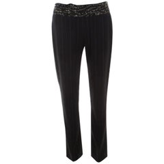 Escada - Pantaloni a vita alta con dettaglio in lana gessata nera - S