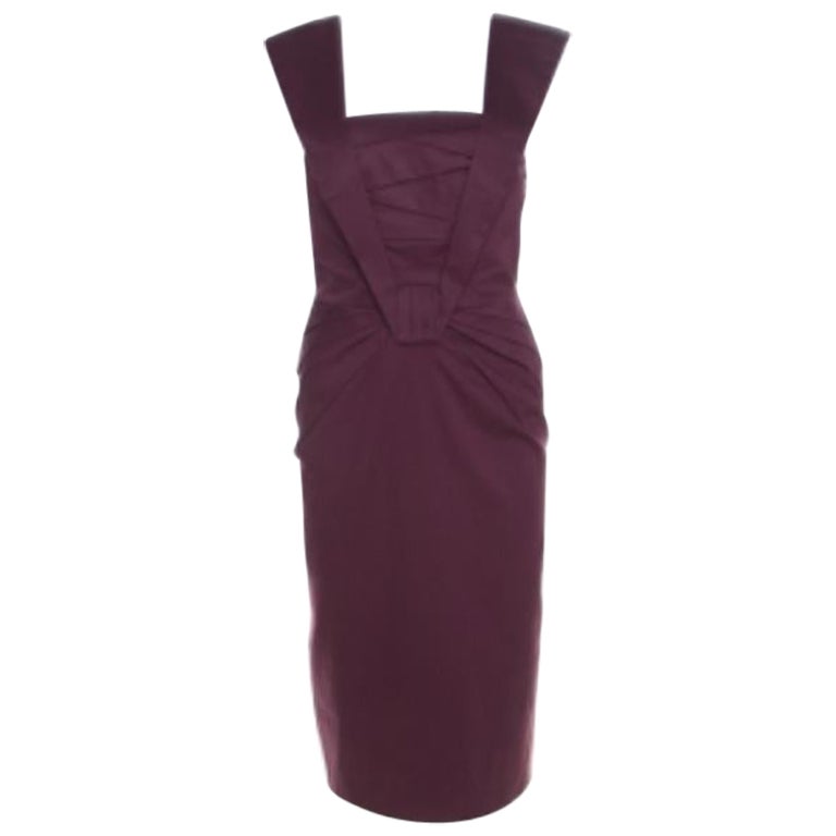 Escada Lila Baumwolle Stretch plissiertes Mieder Detail ärmelloses Bleistiftkleid M im Angebot