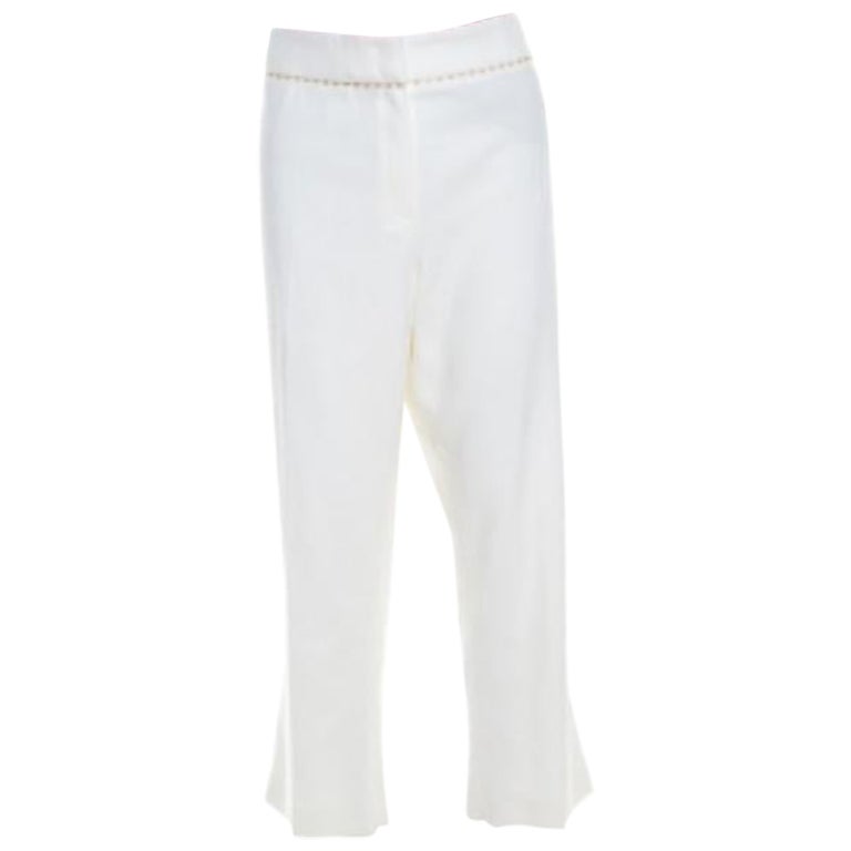 Escada Weiße Cropped Tonikka-Hose aus Stretch-Baumwoll mit verzierter Taille XL