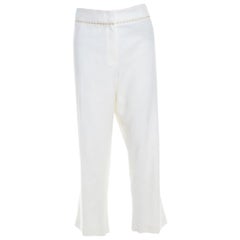 Escada White Stretch Cotton Embellished Waist Detail Cropped Tonikka Pants XL