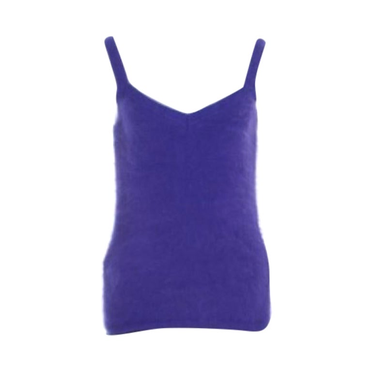 Escada Purple Angora Rib Knit Silk Lined Fuzzi Tank Top L in vendita