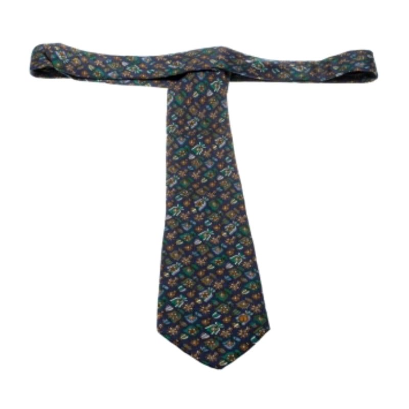 Corbata Dunhill Azul Marino Seda Estampada Medalla en venta