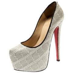 Christian Loboutin White Raffia Daffodile Platform Pumps Size 36.5