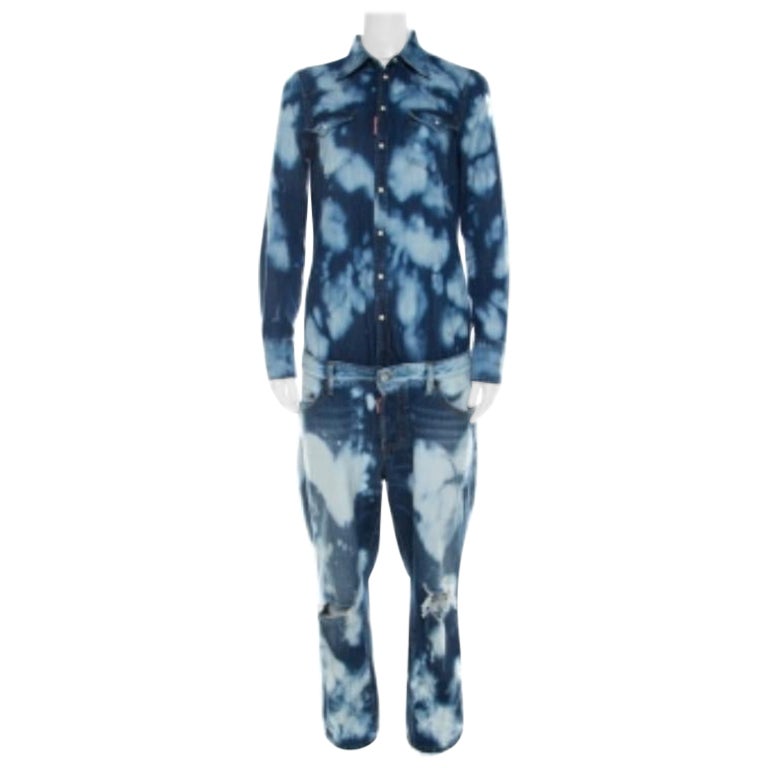 Dsquared2 - Tuta in cotone denim sbiancato indaco M. in vendita