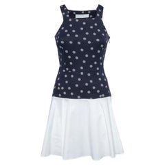 Thakoon Addition Vestito svasato senza maniche in cotone blu navy e bianco a pois XS