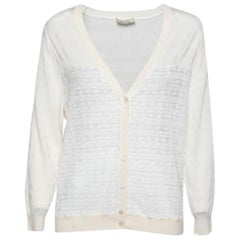Nina Ricci - Cardigan in maglia a righe e pizzo color crema XL