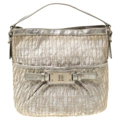 Hobo piccolo in tela e pelle scintillante beige di Givenchy