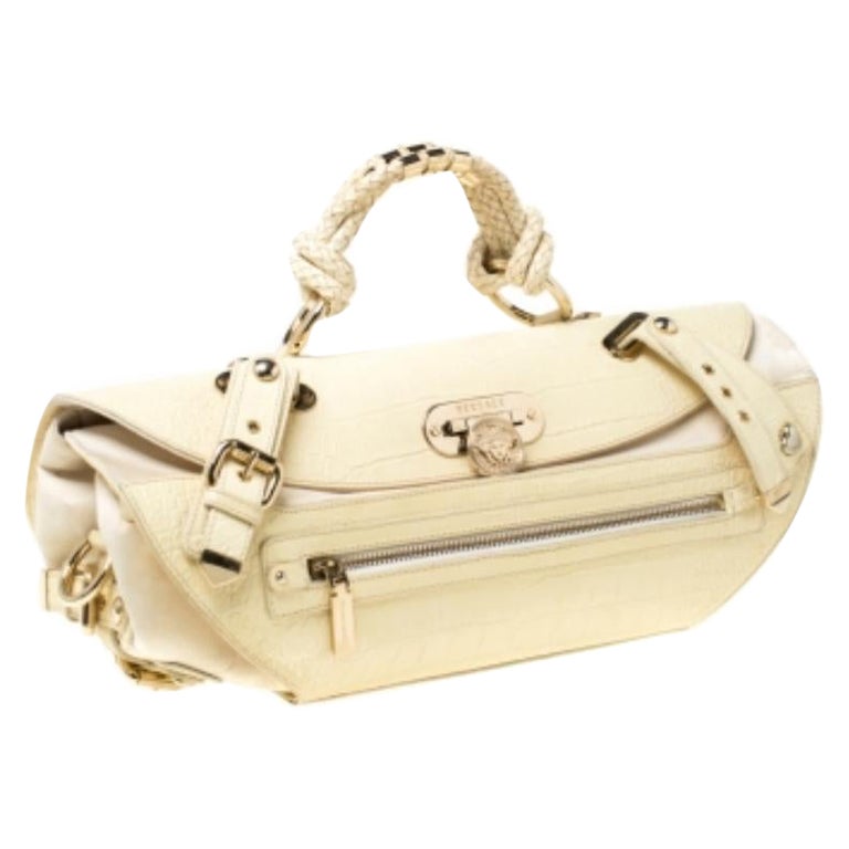 Cremefarbene Canyon-Tasche aus Leder und Wildleder mit Krokodillederprägung von Versace