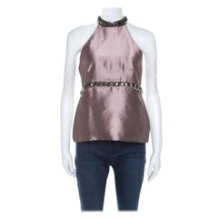 Haut dos nu Burberry métallisé violet en soie mélangée orné de clous S