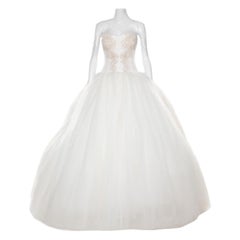 Vera Wang Bata de Seda con Capas de Tul Adornada con Cuentas Crema L