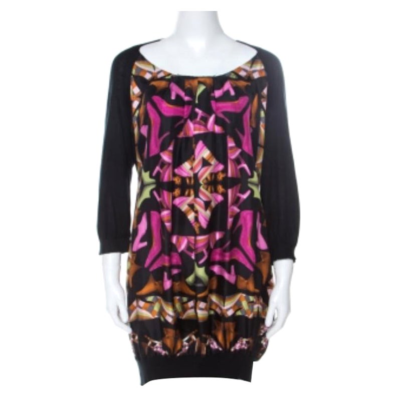 Salvatore Ferragamo Vestido de manga larga de punto y seda estampado multicolor S en venta
