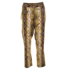 Michael Kors Multicolor Snakeskin Print Linen Stretch Straight Fit Trousers M