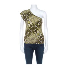 Just Cavalli Greene & Greene Greene Animal Print One Shoulder Top M.