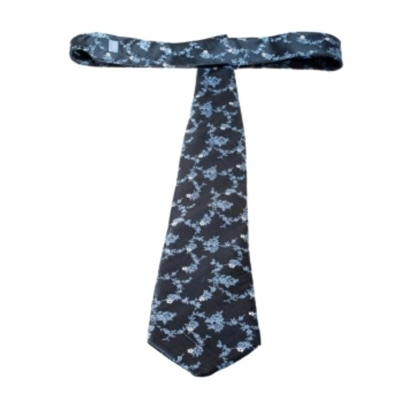 Cravatta in seta grezza ricamata con fiori blu di Dunhill in vendita