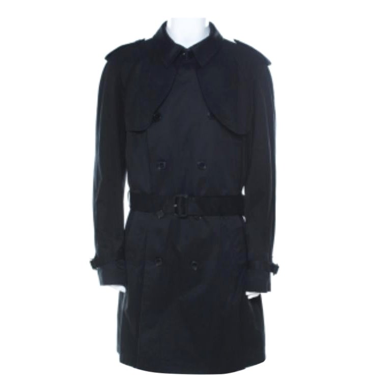 Dolce & Gabbana - Cappotto doppio petto in cotone nero con cintura XXL in vendita