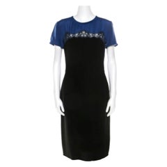 Stella McCartney - Vestito corto con dettaglio in pizzo in crepe elasticizzato blu e nero M. I.