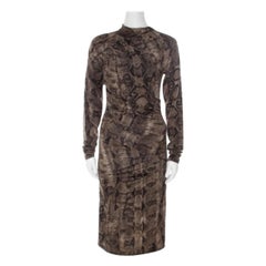 Roberto Cavalli Brown - Robe à fronces en jersey imprimé serpent S