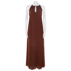 Elizabeth & James Cinnamon Brown Maxi Dress Cadence in chiffon plissettato S