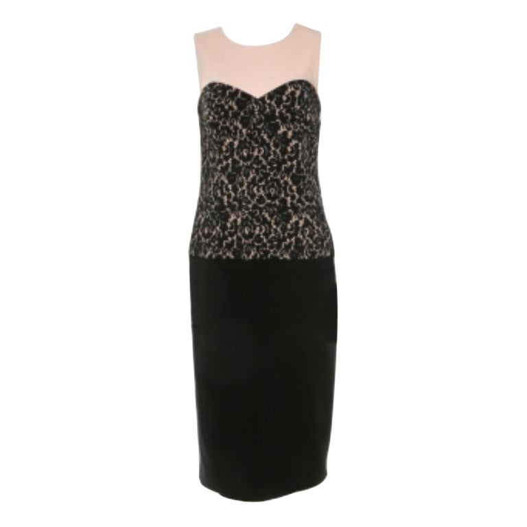 Michael Kors Vestido de crepé de lana elástico con estampado de encaje negro M en venta