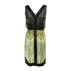 Narciso Rodriguez - Vestito senza maniche in raso verde e rete nera - M