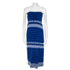 Emilio Pucci Blaues trägerloses Kleid aus Strick mit Aztec-Muster