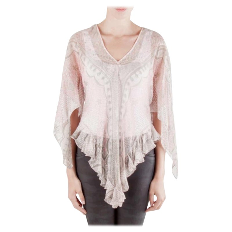 Zandra Rhodes Top rosa pallido in chiffon stropicciato con stampa paisley M. I.