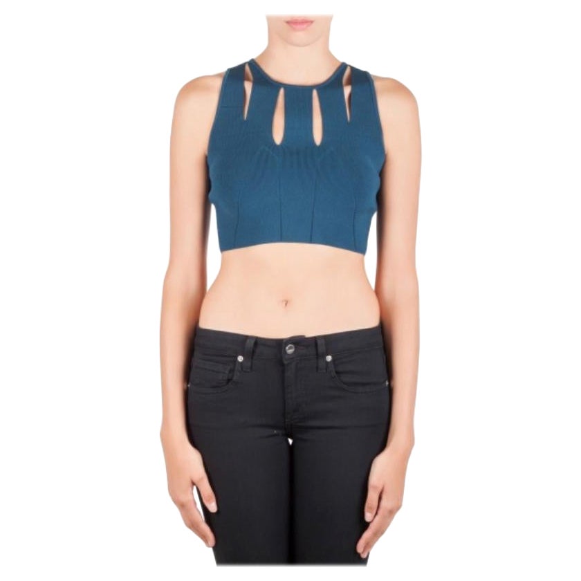 Cushnie et Ochs - Crop Top Cut Out in maglia blu M. I. in vendita