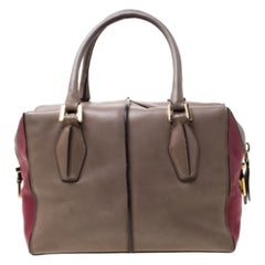 Tod's Taupe/Burgundy Pelle D & A Style Medium Tote