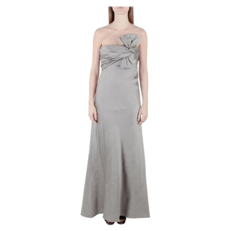 J Mendel - Robe sans bretelles en soie grise avec nœud sur le devant L