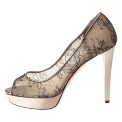 Jimmy Choo Metallic Bronze Lace Dahlia Peep Toe Pumps Taglia 40