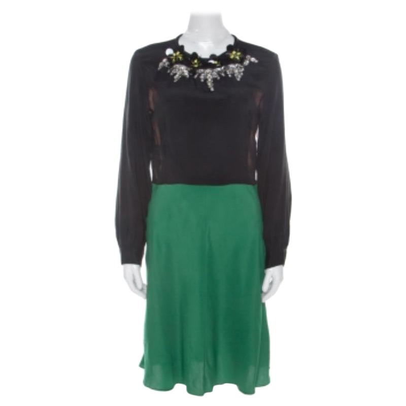 Marni Multicolor Silk Colorblock Floral Embellished Neckline Short Dress M