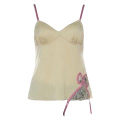 John Galliano Green Top in cotone elasticizzato e pizzo con fiocco M.