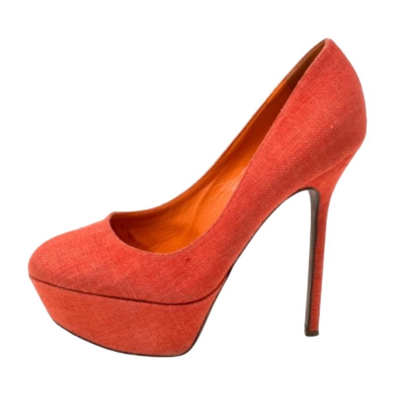 Sergio Rossi Orange Canvas Plateau Pumps Größe 36,5 aus Segeltuch im Angebot