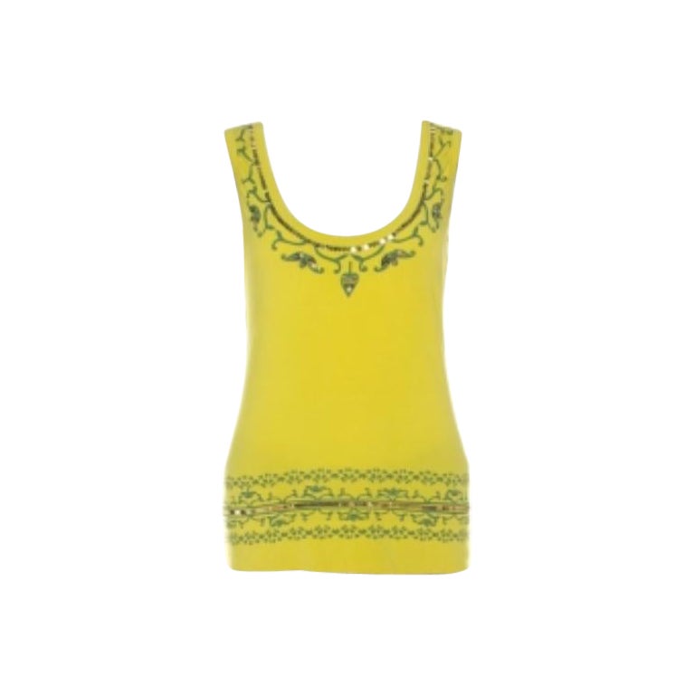 Alberta Ferretti haut jaune imprimé cachemire en coton à sequins, taille L en vente