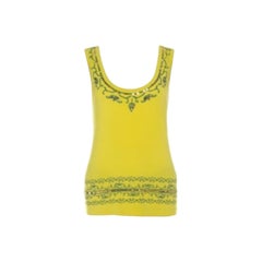 Alberta Ferretti Top giallo in cotone stampato con paisley e dettaglio di paillettes L.L.A.