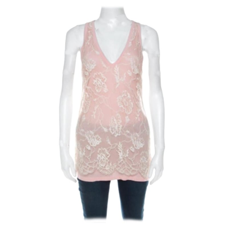 Emanuel Ungaro Pale Pink Floral Lace Overlay Tank Top L