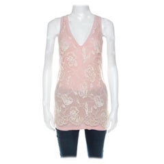 Emanuel Ungaro Canotta rosa pallido con pizzo floreale sovrapposto L