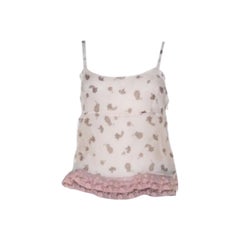 Miu Miu Pale Pink Silk Chiffon and Ruffled Lace Detail Camisole Top M