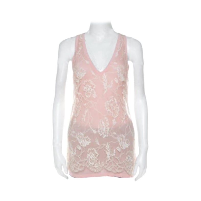 Emanuel Ungaro Pale Pink Floral Lace Overlay Tank Top L