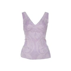Elie Tahari - Top in chiffon di seta con stampa Paisley viola ametista - S