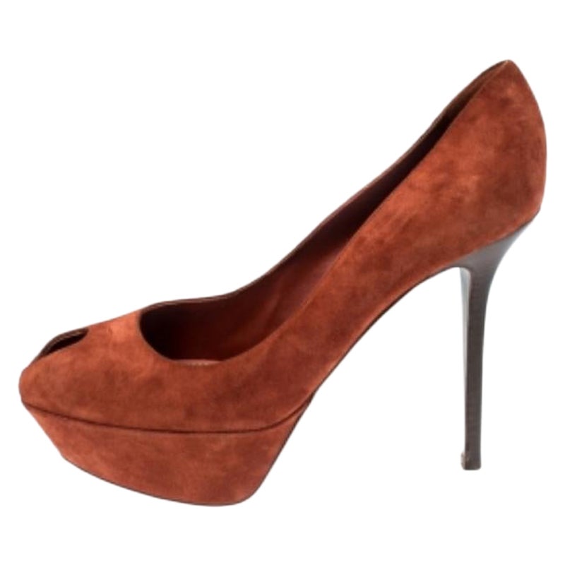 Sergio Rossi - Piattaforma Cachet in pelle scamosciata arancione scuro - Taglia 39 in vendita